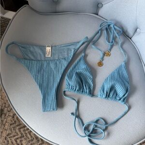 Lulu fama Light Blue Ribbed Bikini Set